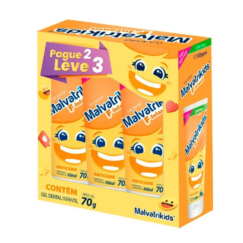 Kit-Gel-Dental-Infantil-com-Fluor-Anticarie-Malvatrikids-70g---3-Unidades-