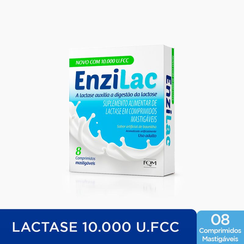 Suplemento Alimentar de Lactase 10.000 U.FCC Enzilac Baunilha - 8 Comprimidos Mastigáveis
