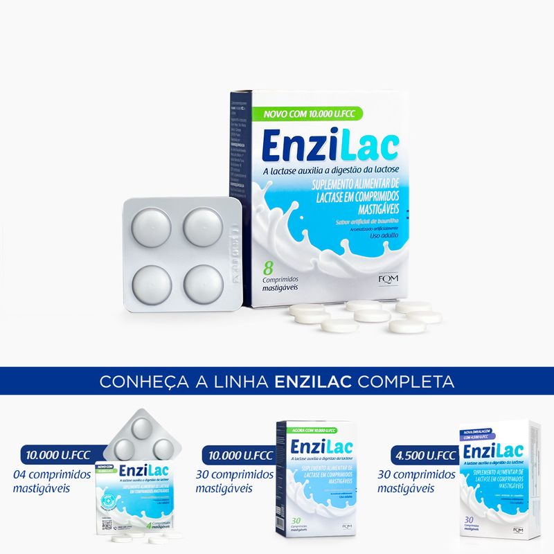 Suplemento Alimentar de Lactase 10.000 U.FCC Enzilac Baunilha - 8 Comprimidos Mastigáveis