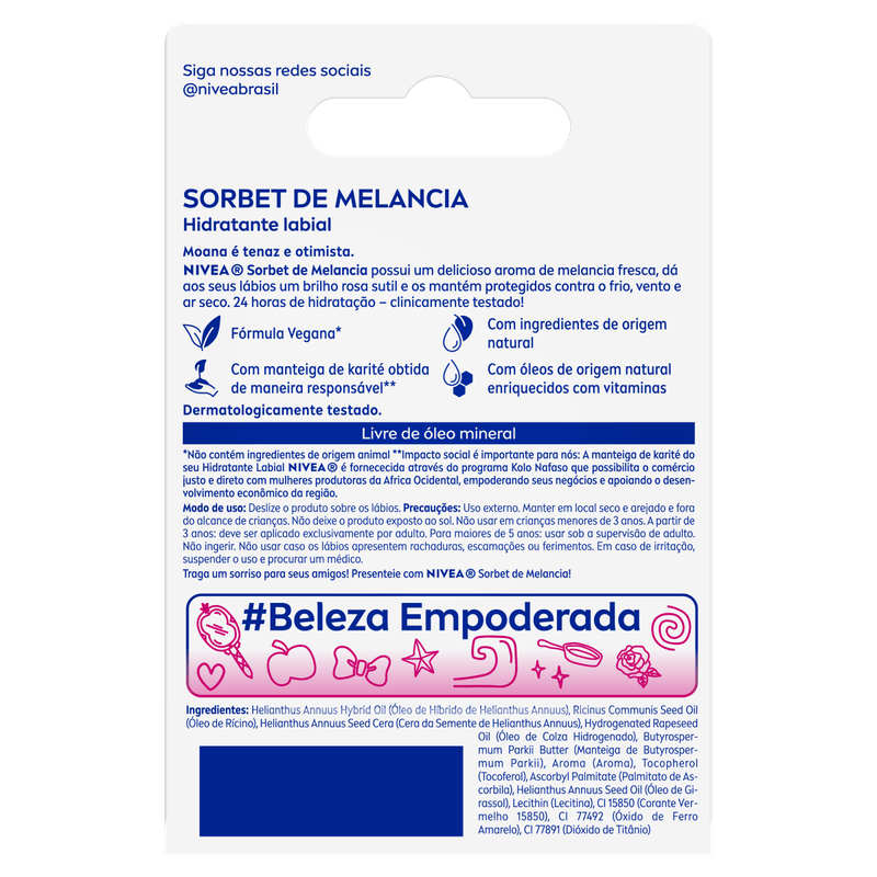 Hidratante Labial Sorbet de Melancia Princesa Moana Nivea - 4,8g