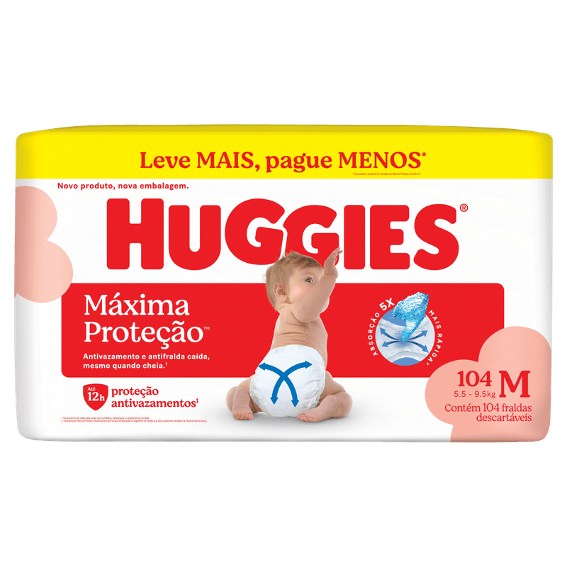 Fralda Descartavel Infantil Huggies Maxima Protecao M - 104 Unidades