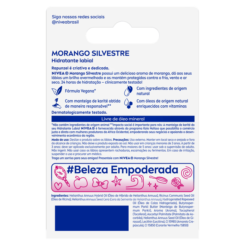Hidratante Labial Nivea Morango Silvestre Princesa Rapunzel Disney - 4,8g