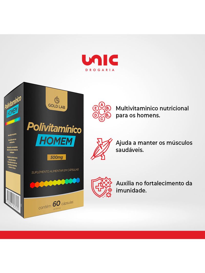 Polivitamínico Homem com 60 Cápsulas - Gold Lab