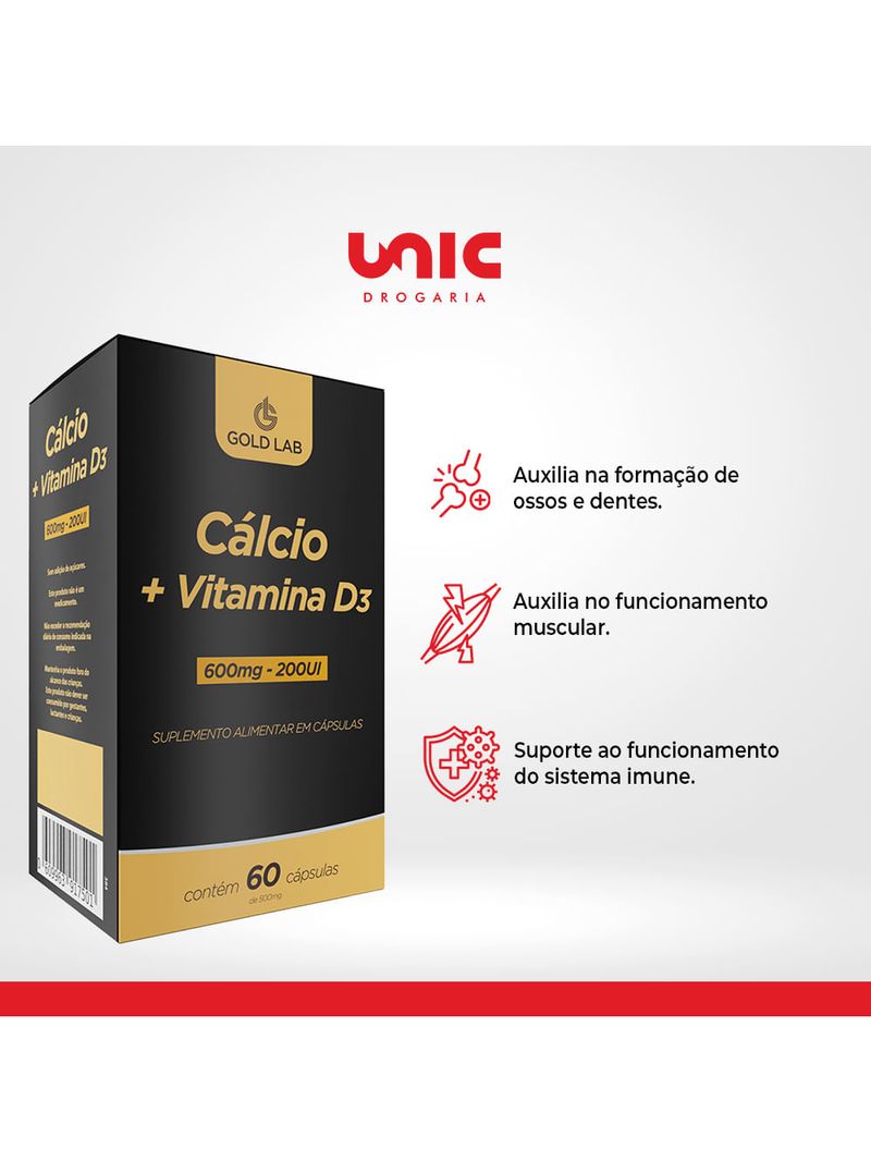 Cálcio +Vitamina D3 60 Cápsulas - Gold Lab
