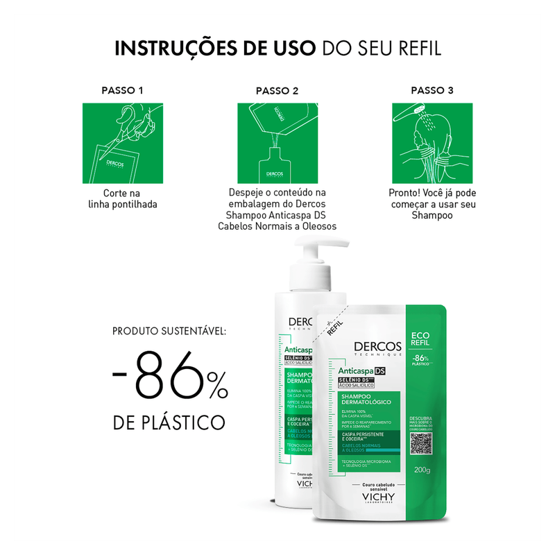 Shampoo Anticaspa Cabelos Normais a Oleosos Vichy Dercos DS Refil - 200g - 03