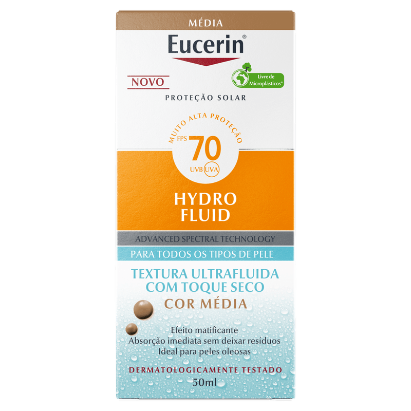 Protetor-Solar-Toque-Seco-com-Cor-Media-FPS-70-Eucerin-Hydro-Fluid-Caixa-50ml