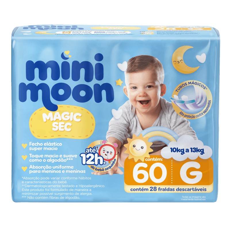 Fralda Mini Moon Magic Sec Pacote MEGA G 60 unidades