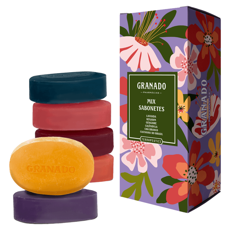 Kit-Sabonete-em-Barra-Lavanda---Benjoim---Gengibre---Calendula---Cha-Branco---Castanha-do-Brasil-Granado-Terrapeutics-90g-Cada