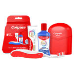 Kit-Viagem-Estojo---Creme-Dental-Anticarie-com-Fluor-Original-Mint-30g---Enxaguante-Bucal-Antibacteriano-Clean-Mint-60ml-Prevencao-Ativa---Escova-Dent