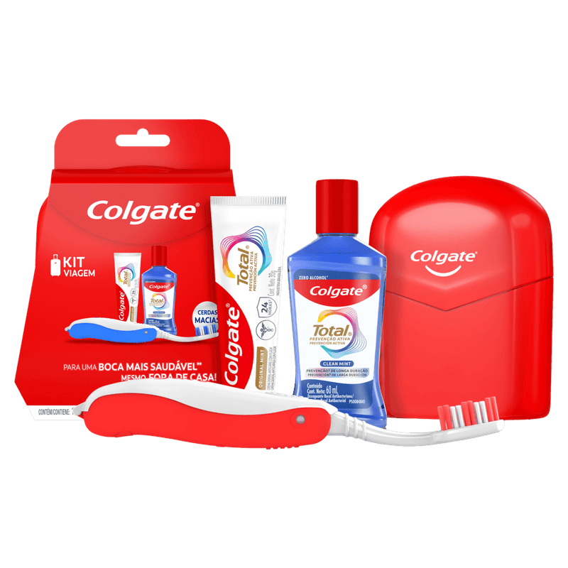 Kit-Viagem-Estojo---Creme-Dental-Anticarie-com-Fluor-Original-Mint-30g---Enxaguante-Bucal-Antibacteriano-Clean-Mint-60ml-Prevencao-Ativa---Escova-Dent