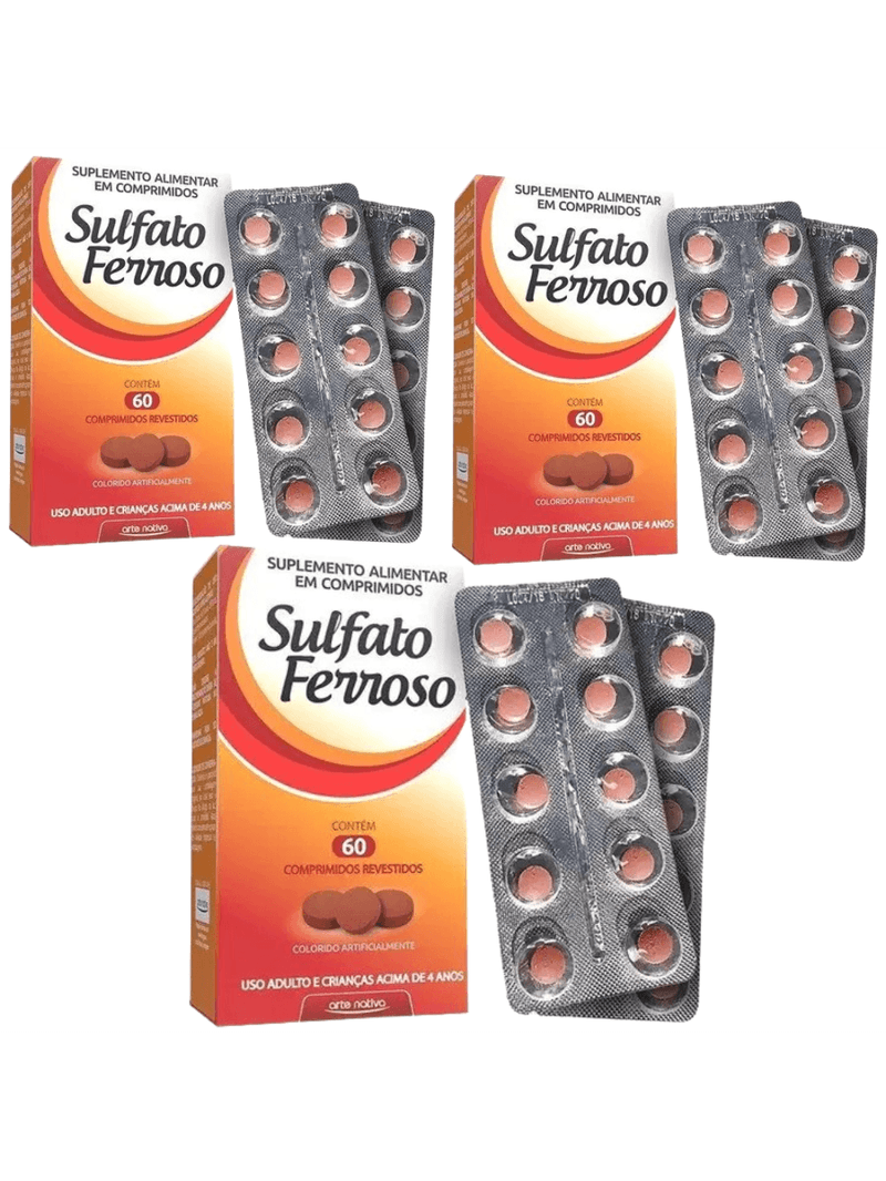Kit 3 Sulfato Ferroso 60 Comprimidos - Arte Nativa