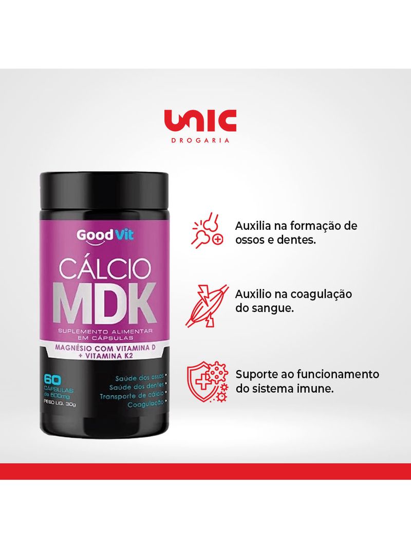 Cálcio MDK Ossos Fortes 500mg com 60 Cápsulas Good Vit