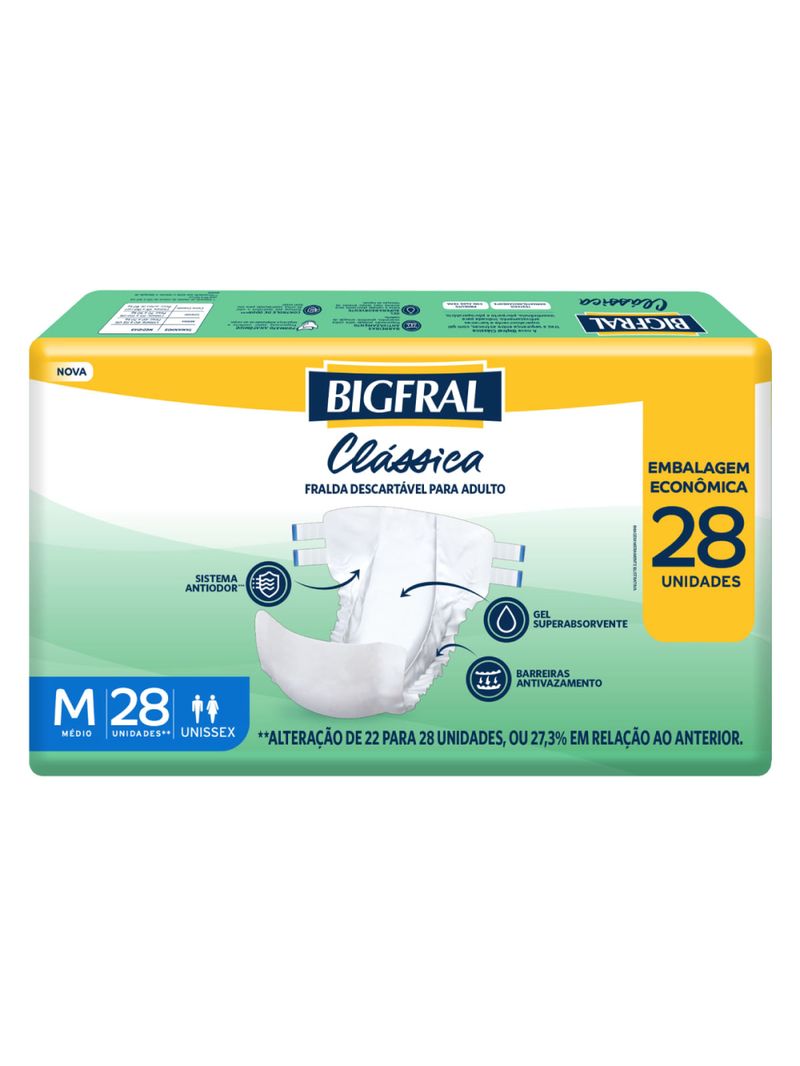 Fralda Geriátrica Clássica Bigfral - Tamanho M - 28 unidades - Novo Modelo