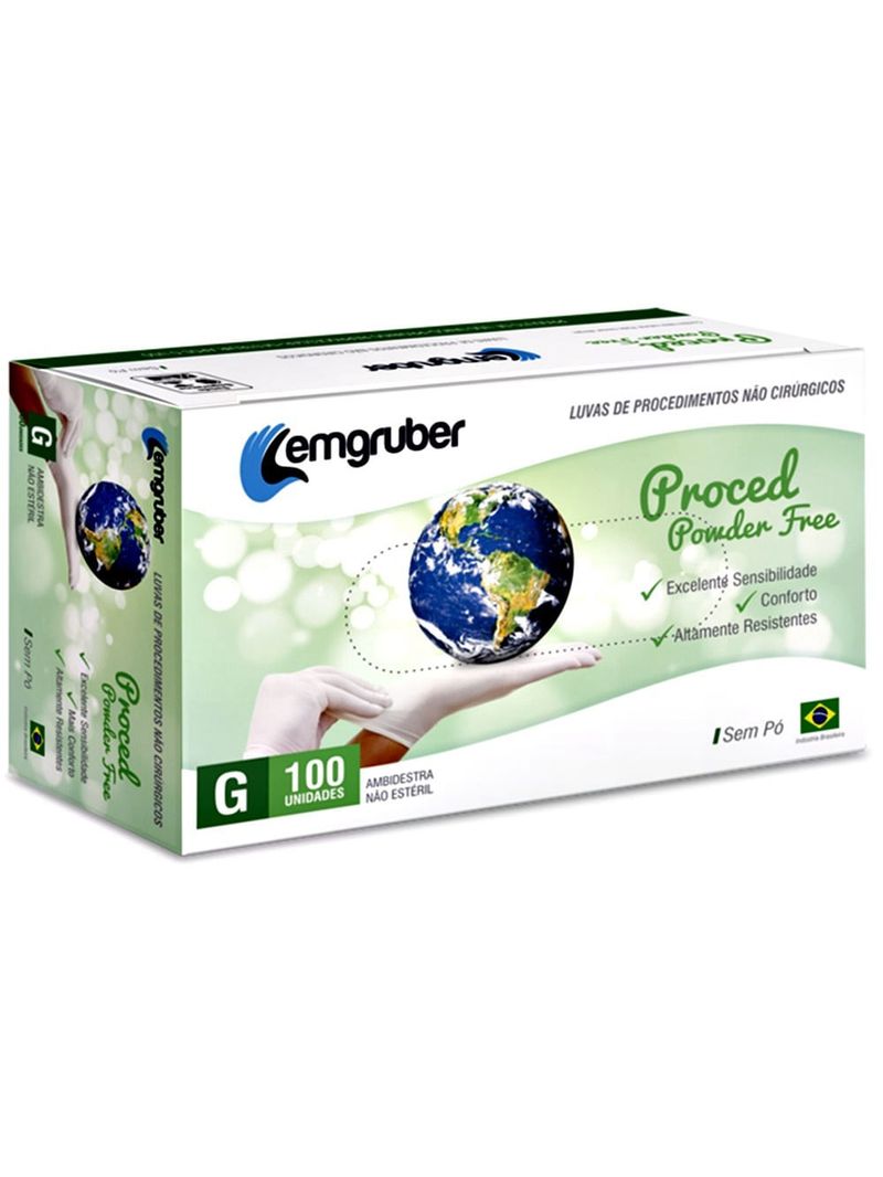 Luva de Látex Sem Pó para Procedimentos Proced Lemgruber - Tamanho G - Com 100 Unidades