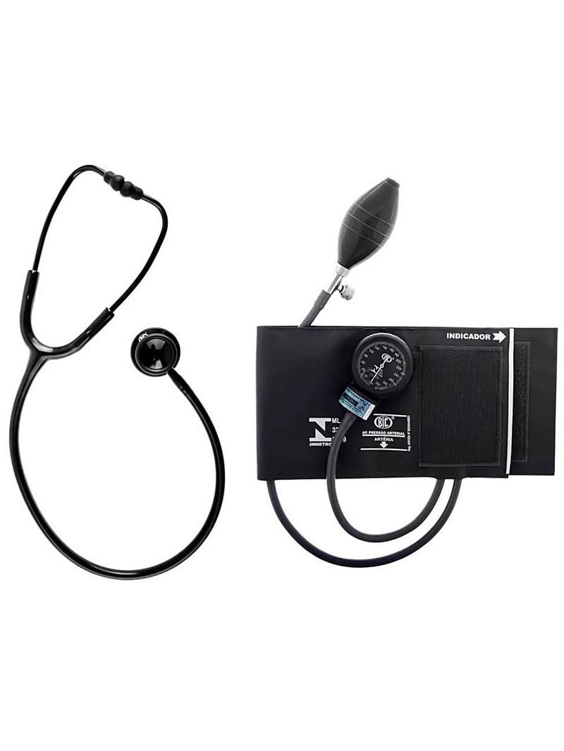 Conjunto Aparelho Pressão Nylon + Estetoscópio Duplo Preto CJ0747