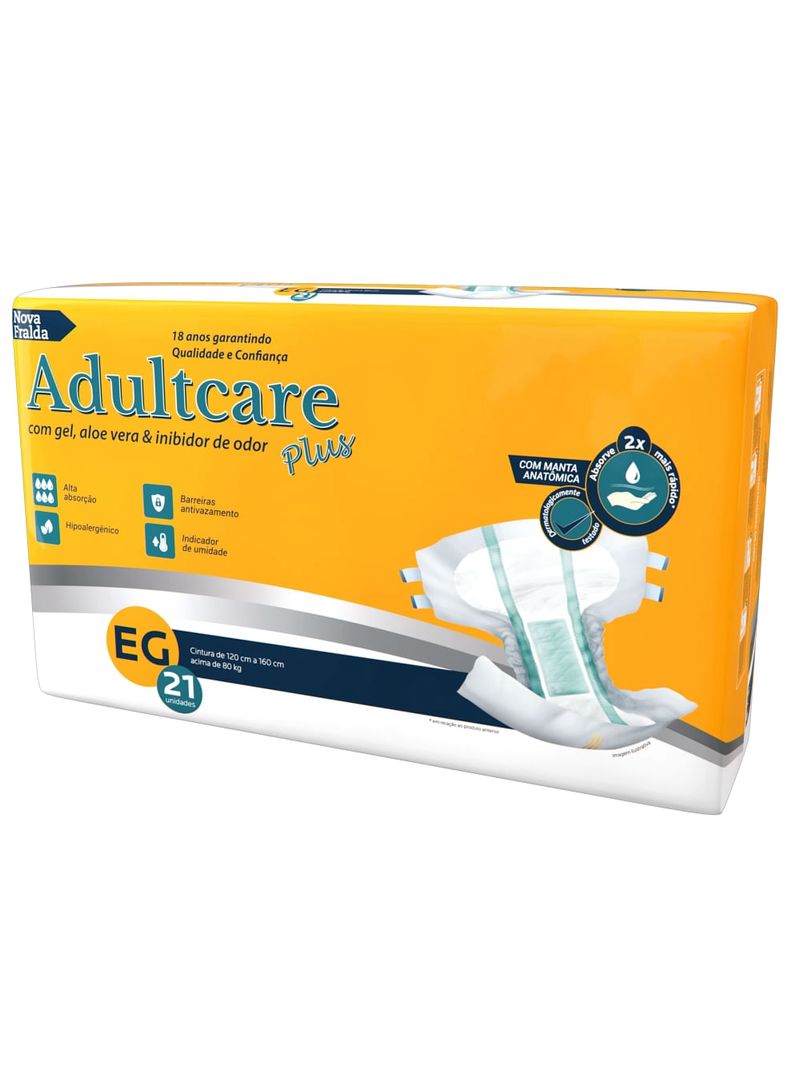 Fralda Geriátrica Adultcare Plus - Tamanho EG - Com 21 fraldas