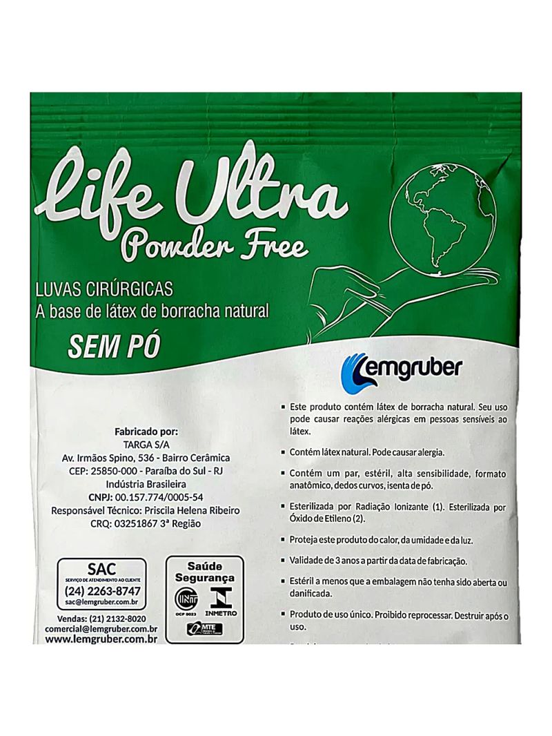 Luva Cirúrgica Life Ultra Powder Free Estéril sem Pó 75 - 01 par