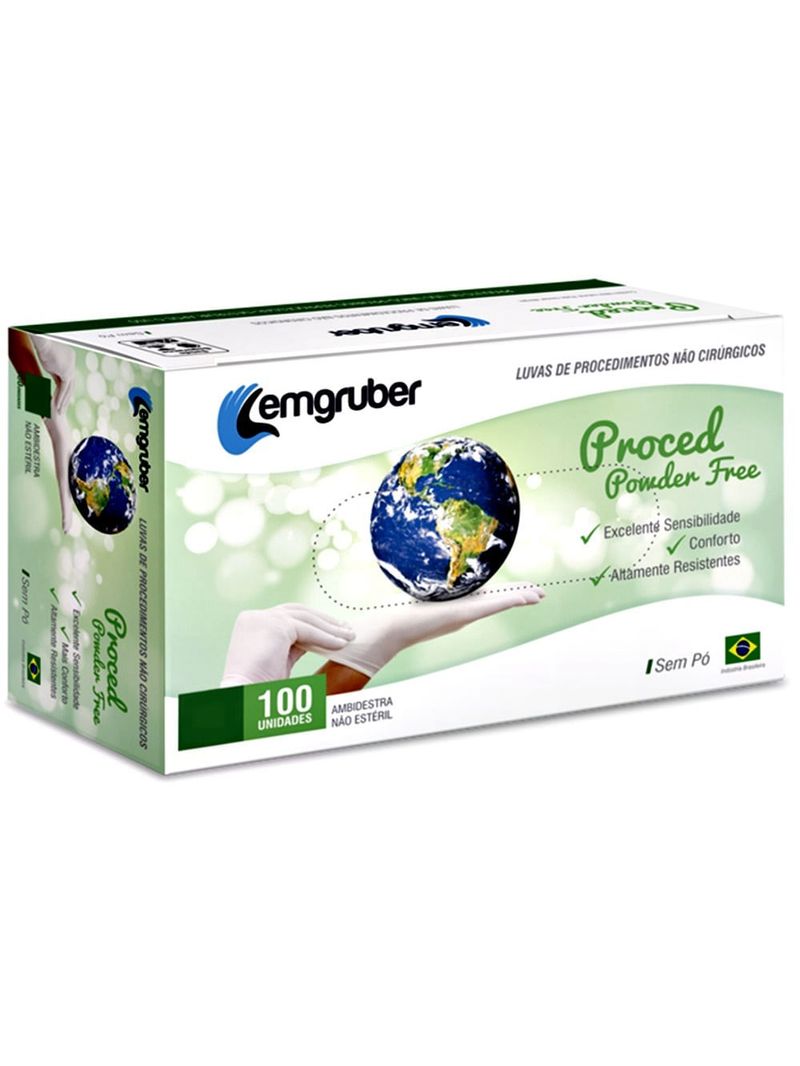 Luva de Látex Sem Pó para Procedimentos Proced Lemgruber - Tamanho P - Com 100 Unidades
