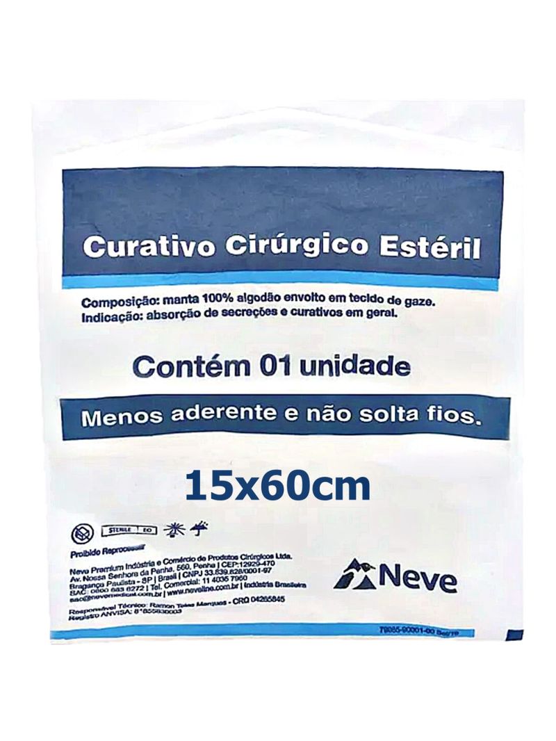 Curativo Cirúrgico Algodonado Estéril Neve - 15x60cm - unidade