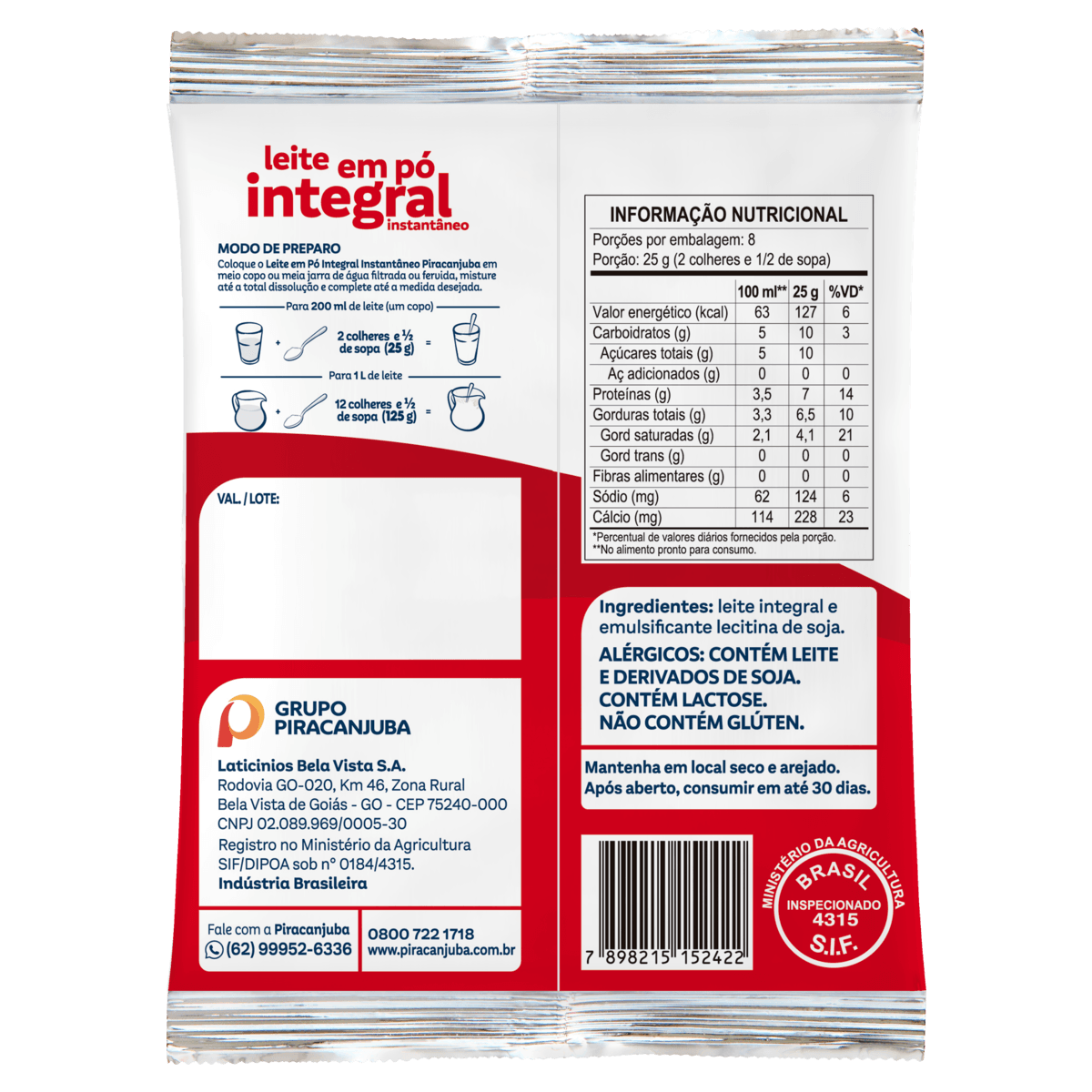 Leite em Pó Integral Instantâneo 200g Piracanjuba - Drogarias Tamoio