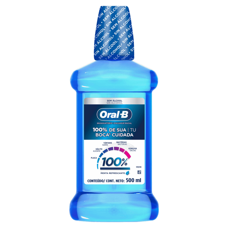 Enxaguante Bucal Oral-B 100 Zero Álcool 500ml Menta Refrescante