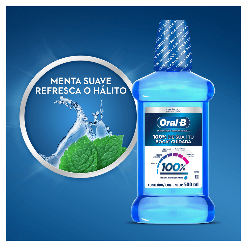 Enxaguante Bucal Oral-B 100 Zero Álcool 500ml Menta Refrescante