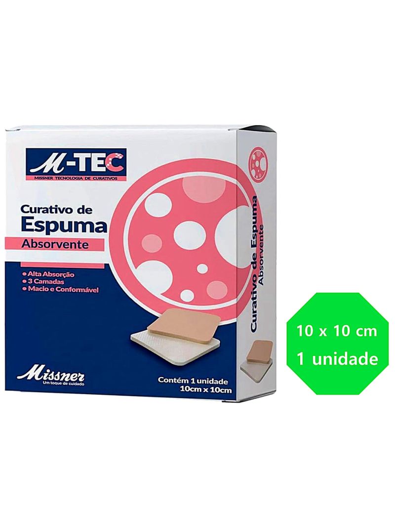 Curativo Espuma Absorvente M-Tec Missner 10x10cm - unidade