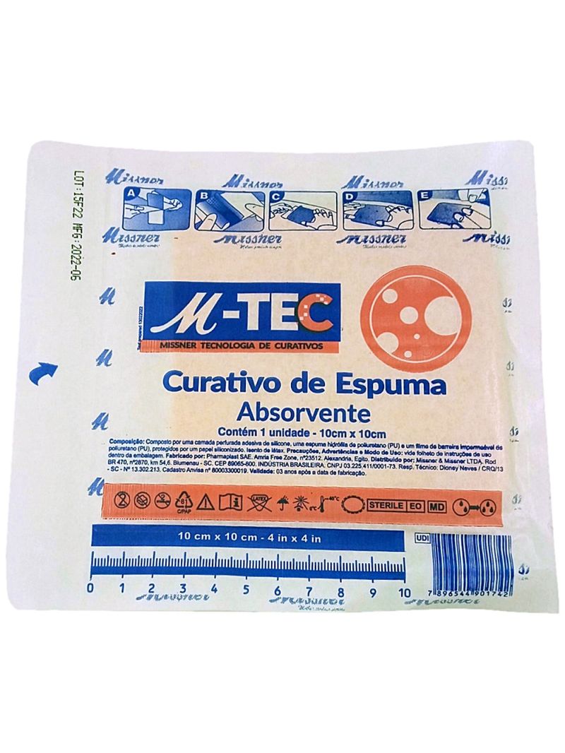Curativo Espuma Absorvente M-Tec Missner 10x10cm - unidade