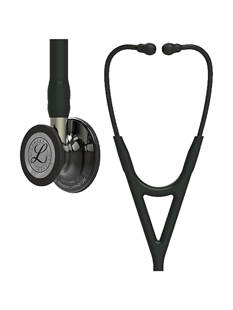 Estetoscópio Littmann Cardiology IV Preto & Smoke Alto Polimento e Conector Champanhe 6204