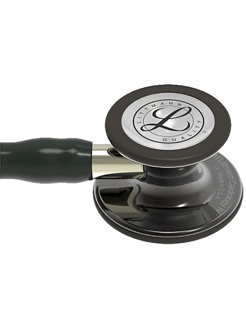 Estetoscópio Littmann Cardiology IV Preto & Smoke Alto Polimento e Conector Champanhe 6204