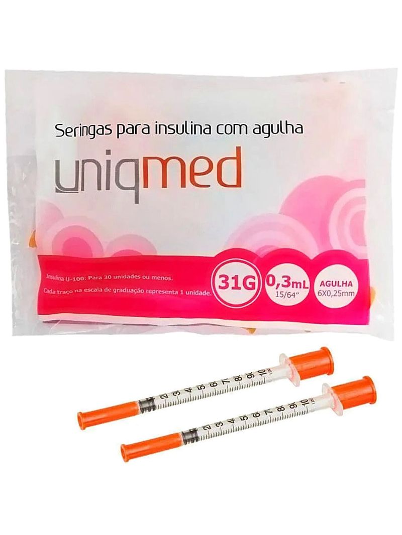 Seringa Insulina Uniqmed 0,3ml 6x0,25mm 31G - 10 seringas