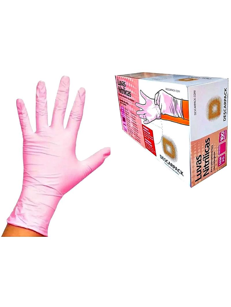 Luva Nitrílica Descartável Descarpack - Rosa - Tamanho PP - 100 Unidades