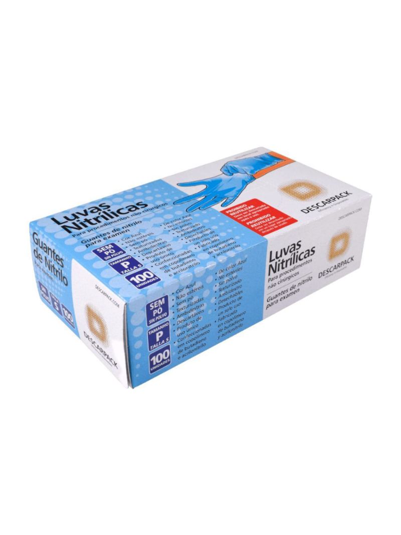 Luva Nitrílica Descartável Descarpack - Azul - Tamanho P - 100 Unidades