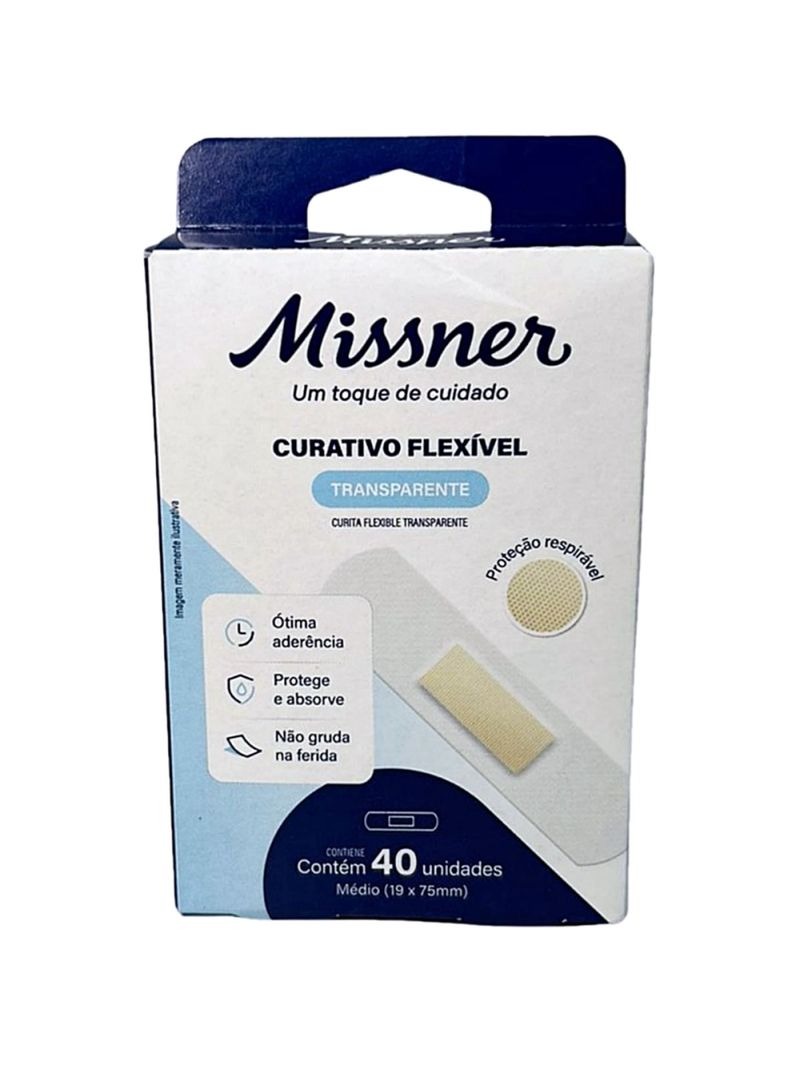 Curativo Flexível Missner Transparente 19x75mm - 40 unidades