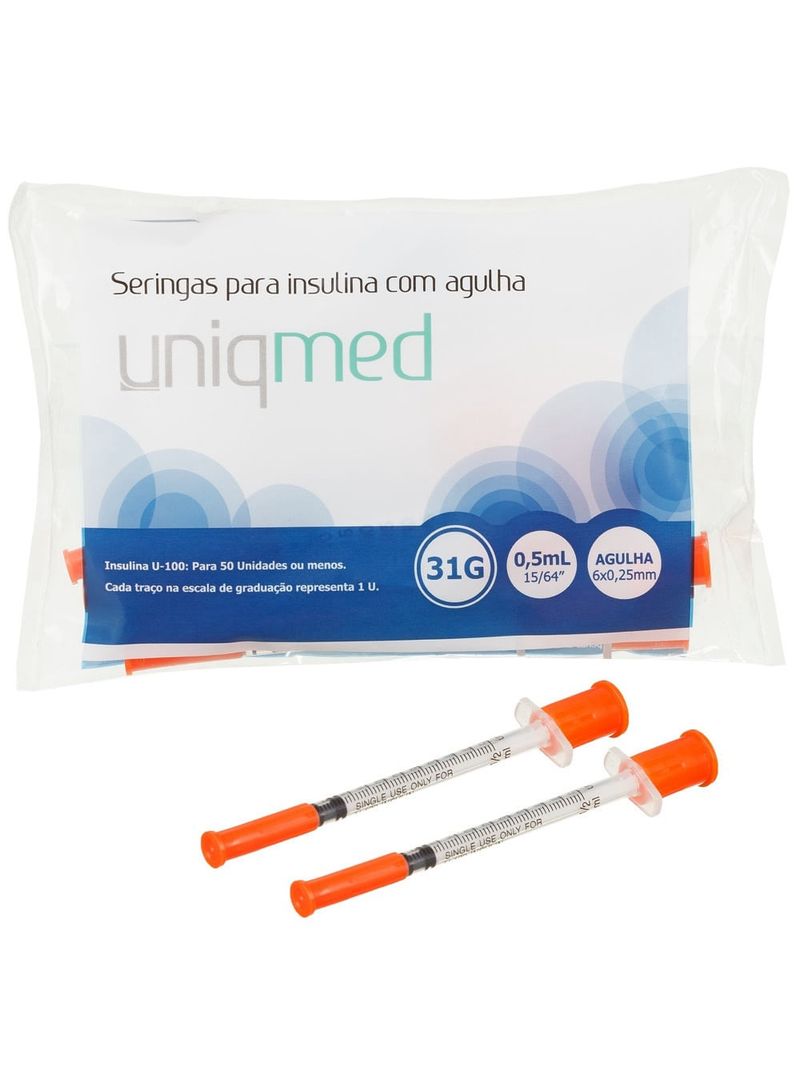 Seringa Insulina Uniqmed 0,5ml 6x0,25mm 31G - 10 seringas
