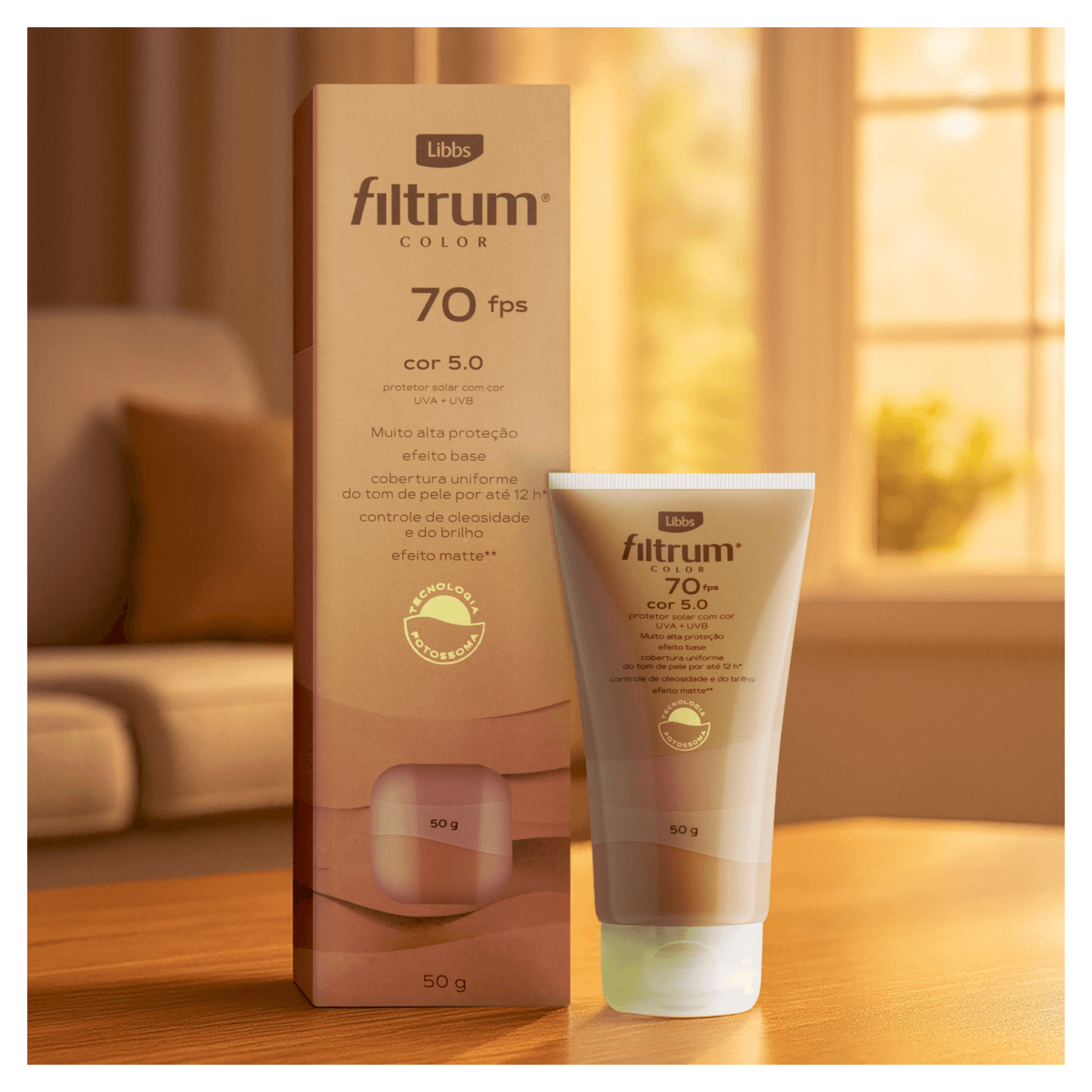 Protetor Solar Facial Filtrum Color Cor 5.0 Matte FPS 70 50g - Drogasmil