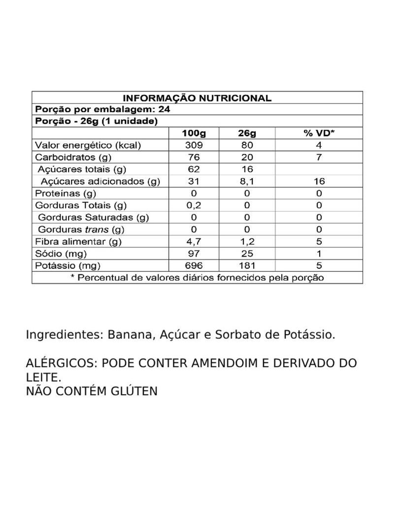 Bananada Tradicional Bananinha Palmital 160G