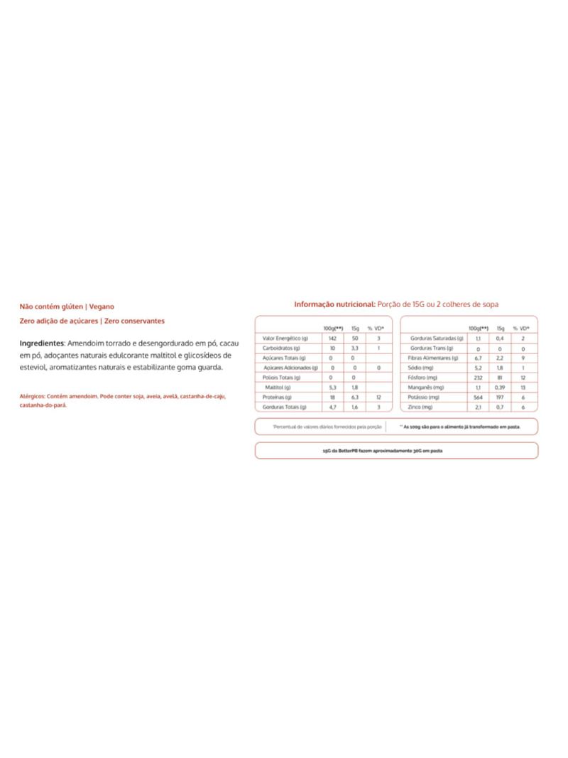 Pasta de Amendoim em Pó Chocolate Belga BetterPB 210g