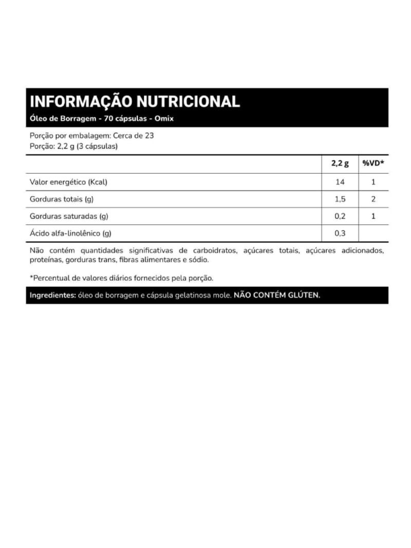 Óleo de Borragem Omix 500mg 70cáps