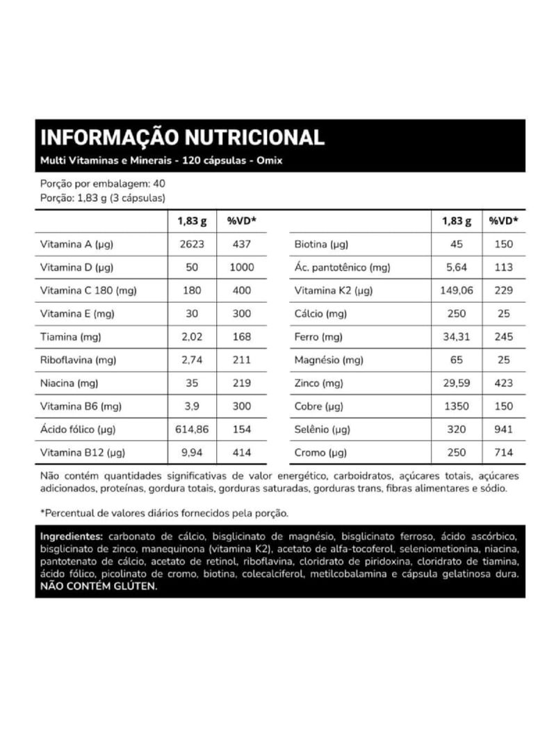 Multivitaminas e Minerais Omix 120cáps