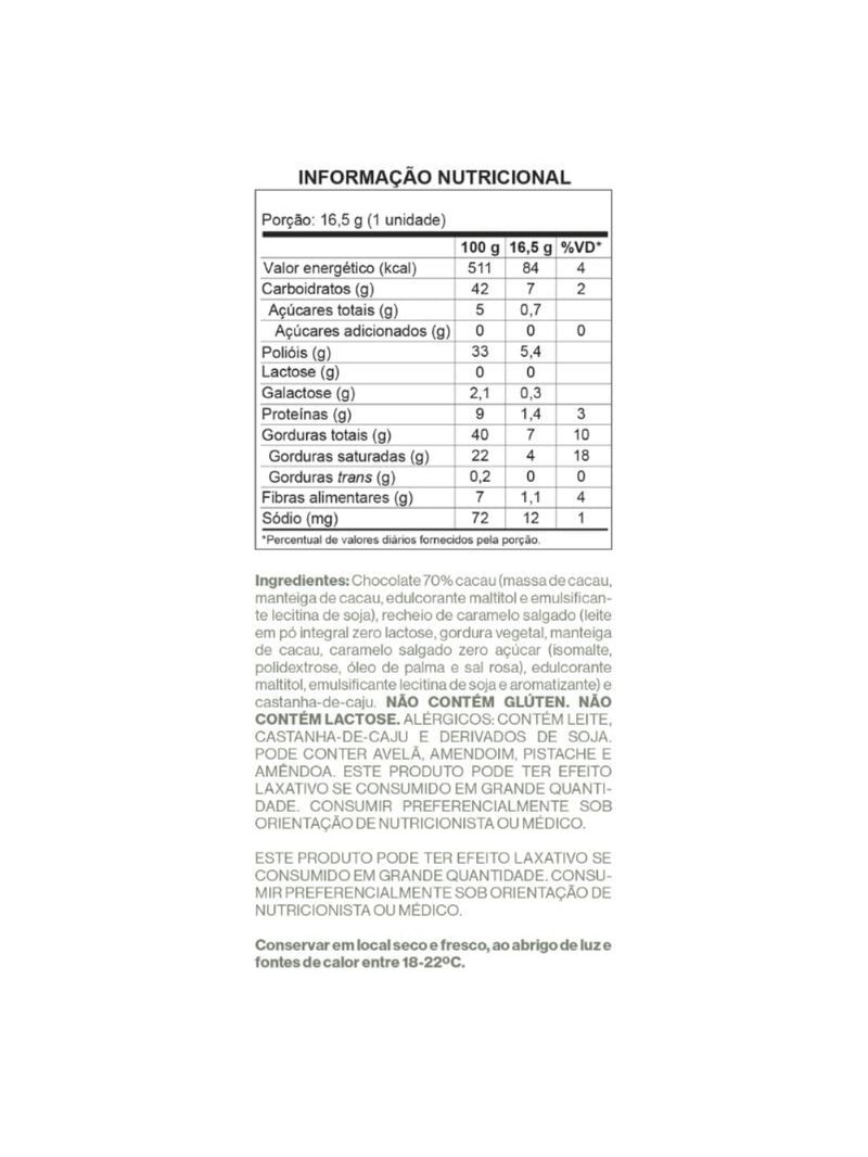 Bombom Choco 70% Cacau Caramelo Salgado Luckau 16,5g