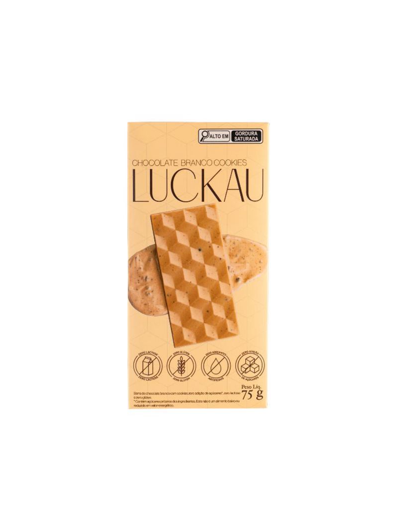 Barra Choco Branco com Cookies Luckau 75g