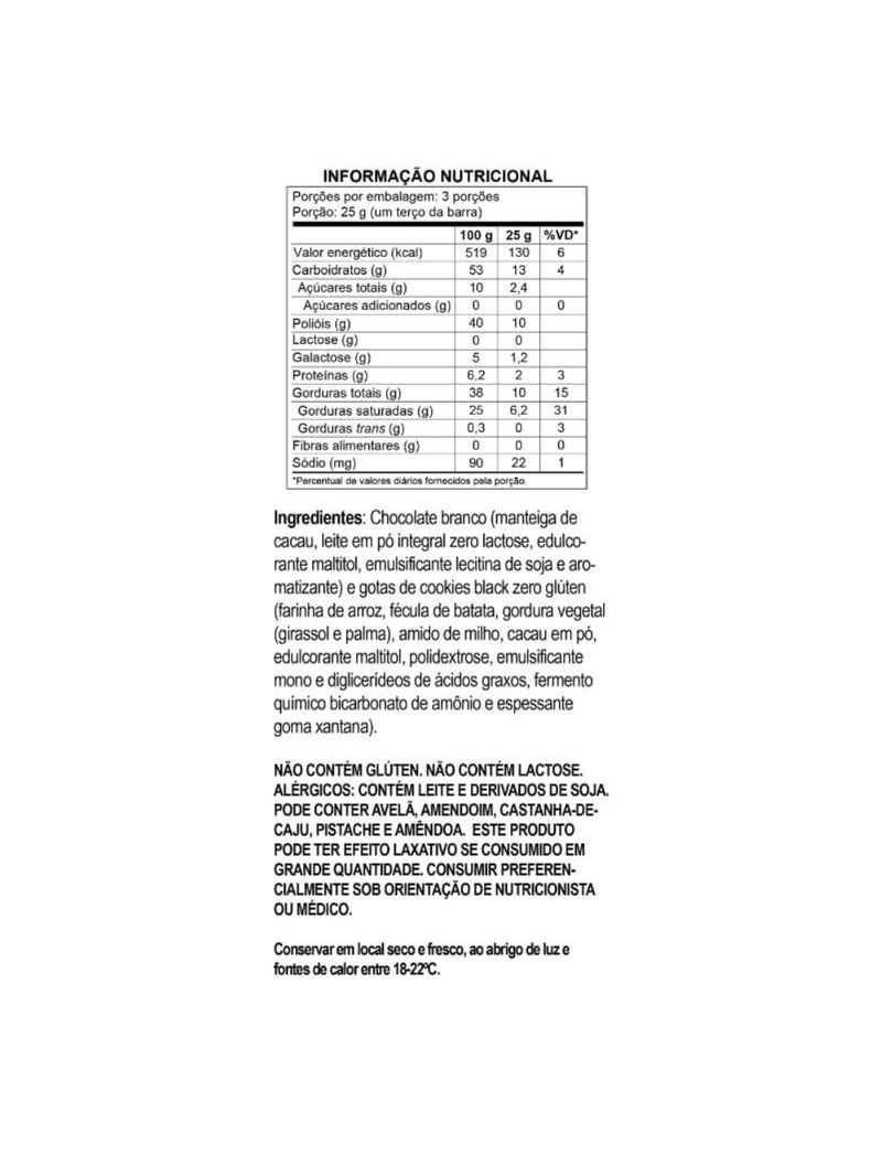 Barra Choco Branco com Cookies Luckau 75g