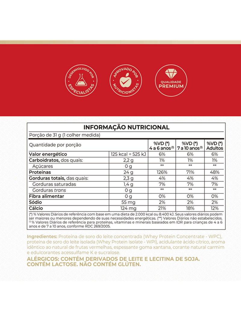 Whey Fort 3W Frutas Vermelhas Vitafor 900g
