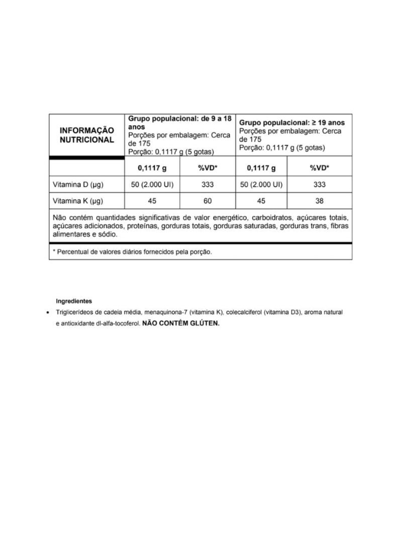 Vitamina D3 K2 Menta Vitafor 20ml