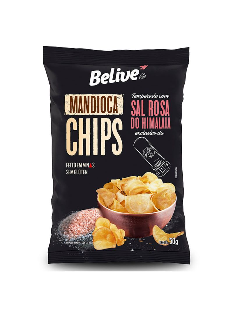 Chips Mandioca Sal Rosa do Himalaia Belive 50g