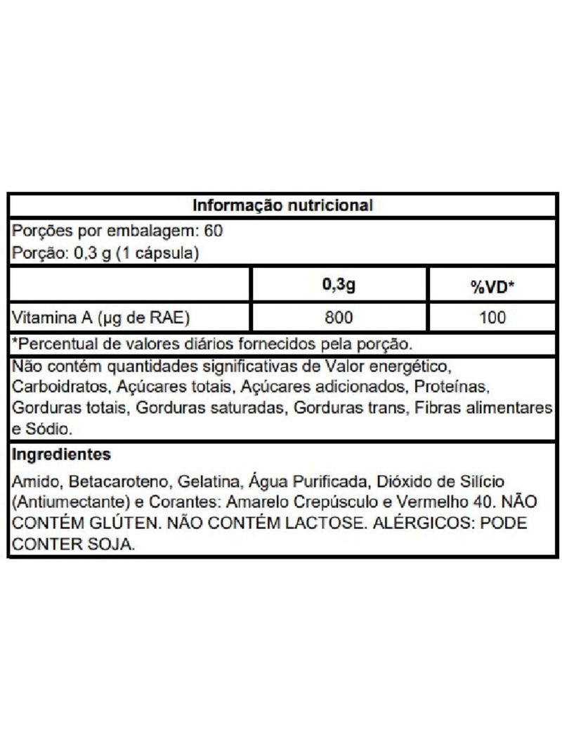 Beta Caroteno Vitaminlife 60 cápsulas