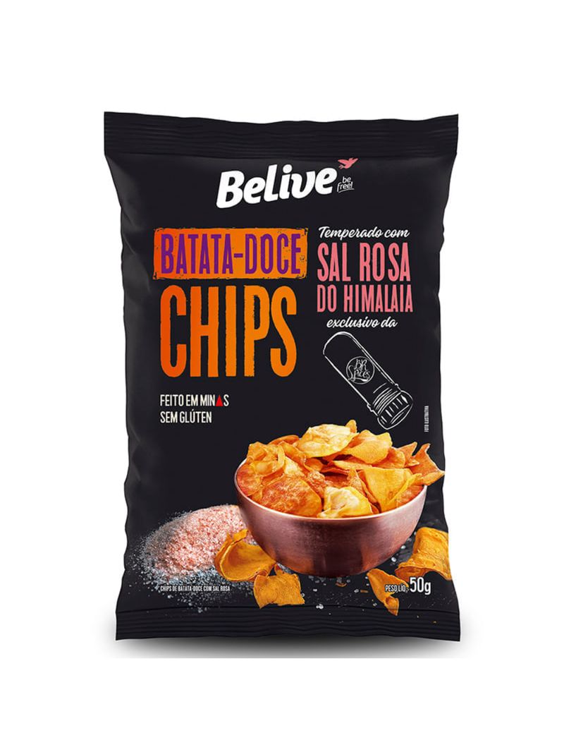 Chips Batata Doce Sal Rosa do Himalaia Belive 50g