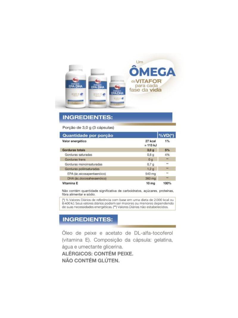 Ômega 3 EPA DHA 240 cápsulas de 1g Vitafor