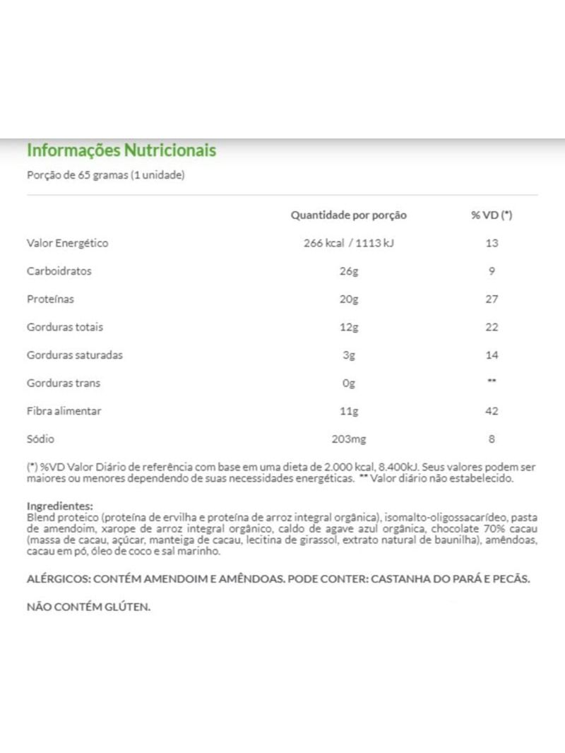 Barra de Proteína Vegana Almond Chocolat 65g Hart's Natural